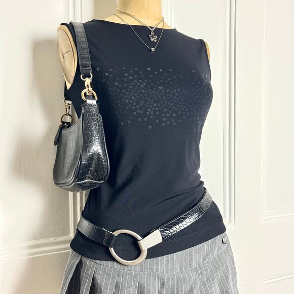 Casual Corner Black Sequin Tank Top glam festive Whimsygoth size M - Picture 1 of 7